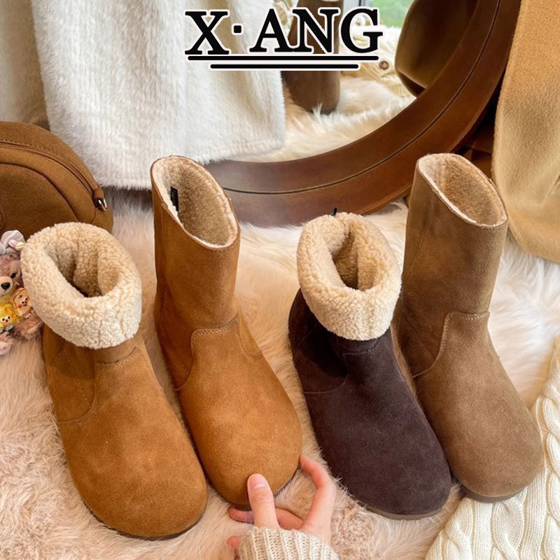 Dos botas de nieve para mujeres botas cortas de invierno nuevas botas de cuero Burken zapatos de algodón caliente para mujeres zapatos de cordero