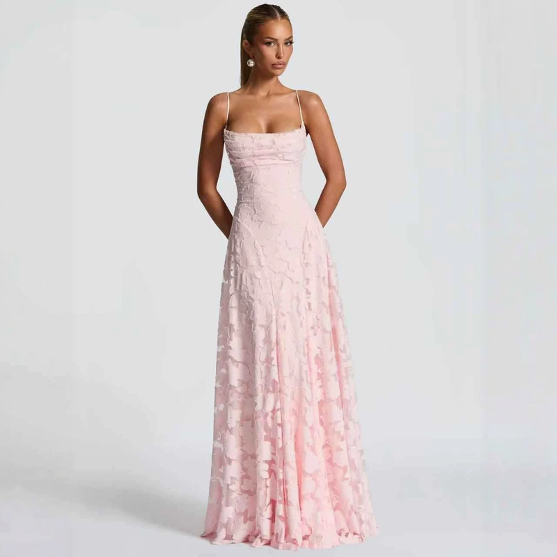 Cross-Border Lace Strap Dress Aliexpress Wish Design Waist-Cinching Birthday Party Dress Wholesale