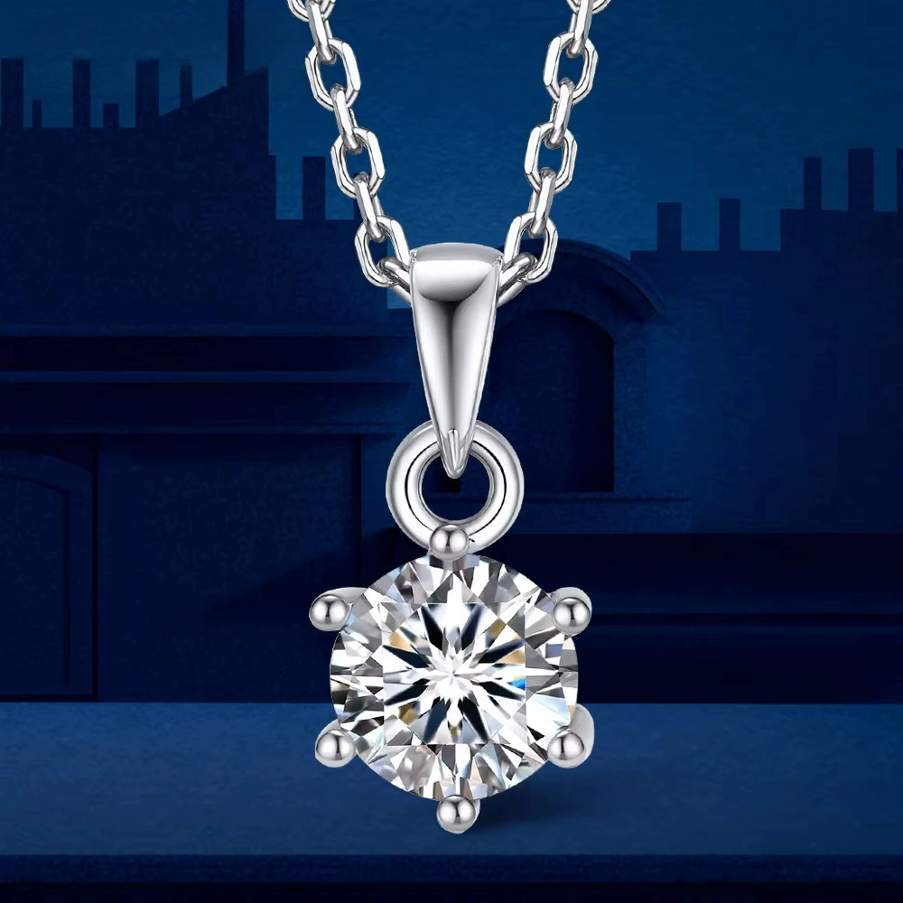 Ожерелье с подвеской из серебра 925 пробы 1-1,05 карата D цвета VS чистоты с выращенным бриллиантом, классическое модное ожерелье с шестью когтями