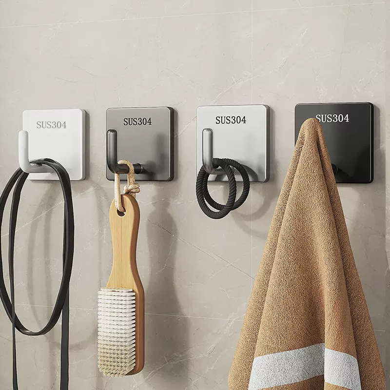 304不锈钢挂钩粘胶承重免打孔卫生间厨房门后壁挂式毛巾粘钩收纳