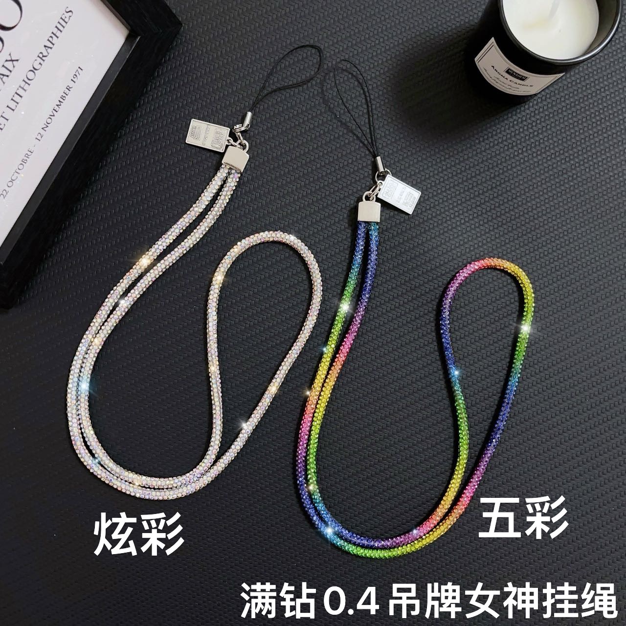 Marca de moda original, etiqueta de diamante completa, cadena de teléfono móvil, caja de teléfono móvil, cordón de bolso, colgante de muñeca, estilo colorido