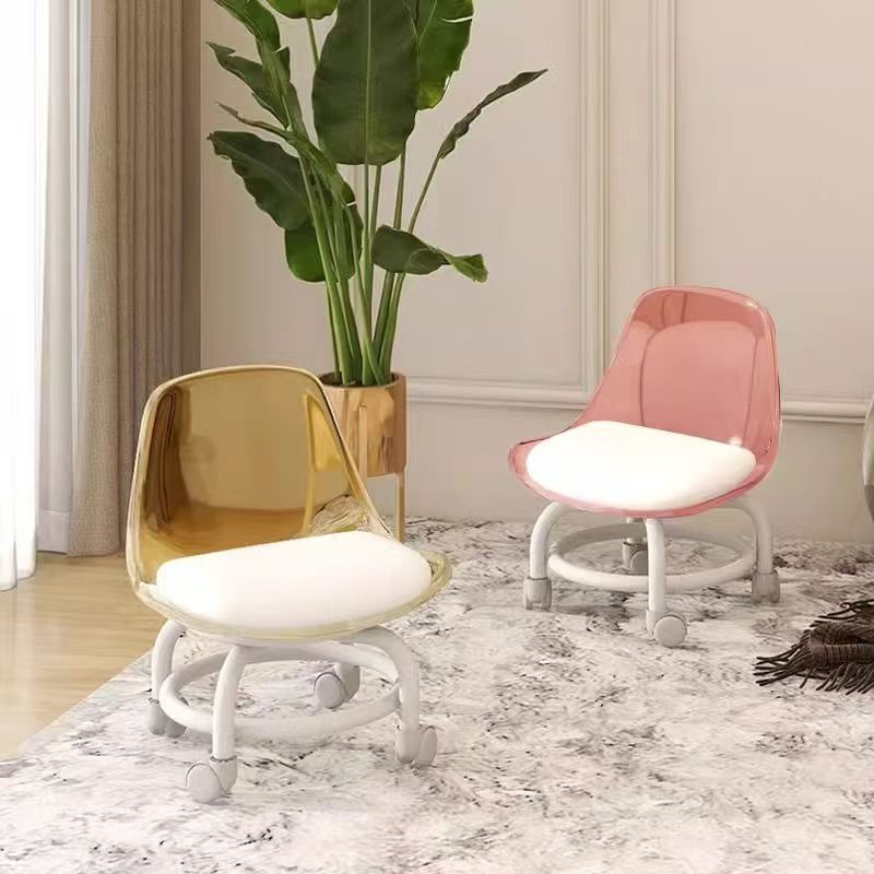 Universal Wheel Small Chair Silent Acrylic Transparent Backrest Small Chair with Baby Pulley Low Stool Popular Shoe Changing Stool