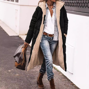 2024 Amazon European and American Solid Color Hooded cotton-padded jacket Long Sleeve Double-sided Wear Slim-fit Elegant Cardigan Jacket Top