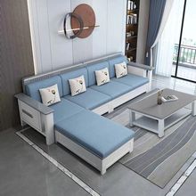 白色实木沙发组合转角冬夏两用小户型储物沙发地中海风格客厅家具