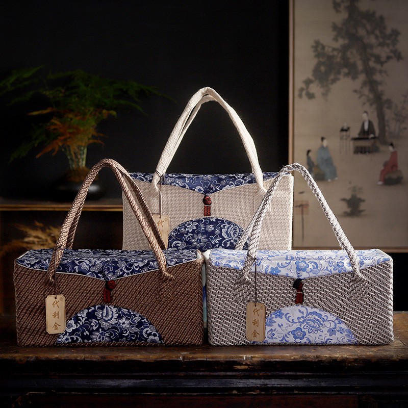 茶叶包装盒空盒子陶瓷密封罐麻布艺收纳袋茶叶罐双罐月饼药材补品