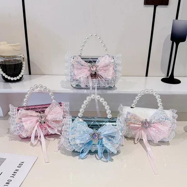 2025 New Children's Little Fragrance Shoulder Backpack Little Girl Mirror Princess Pearl Handbag Cartoon Matching Bag