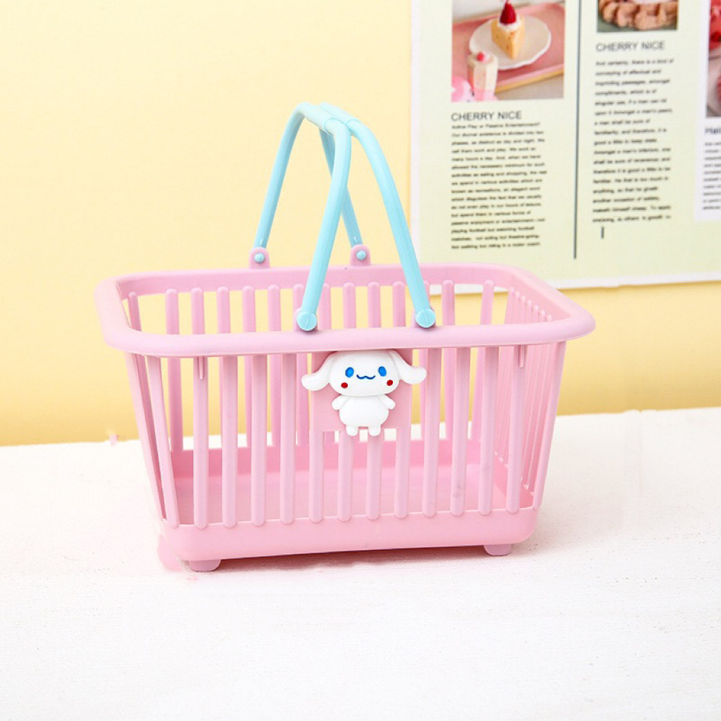 Cesta de almacenamiento portátil macarón encantadora rosa de corazón de niña pegatinas de papelería accesorios de escritorio cesta de almacenamiento