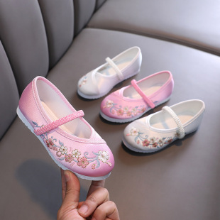 Hanfu Embroidered Shoes for Children, Ethnic Style Dance Shoes, Spring and Autumn Satin Guangxi March 3Rd Girls' Chinese Style