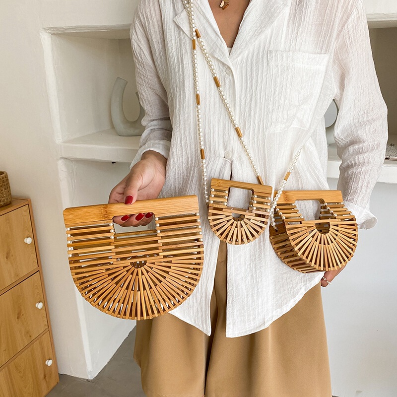 Bamboo Woven Pearl Trendy Straw Fashion Women's Bag 2026 New Trendy Fashion Handbag Saddle Bag Internet Celebrity Woven Handbag