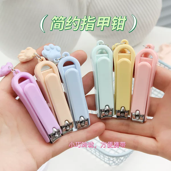 Simple Candy-Colored Nail Clippers with Cartoon Cute Cat Paw Pendant, Foldable Nail Scissors, Manicure and Nail Art Tools