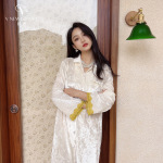 丝奢家居服V5Q1186 冬金丝绒蕾丝睡衣女开衫中长款睡裙工厂批发