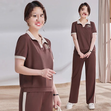 妈妈夏季中年休闲夏装运动服套装短袖新款女装中老年两件套洋气