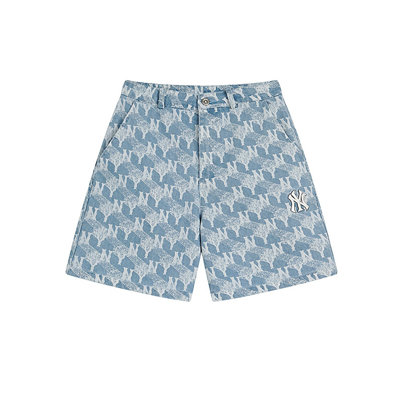 High-End Mlb Trendy Brand Vintage Full Print Casual Sports Summer Couple Men and Women New Versatile Denim Shorts