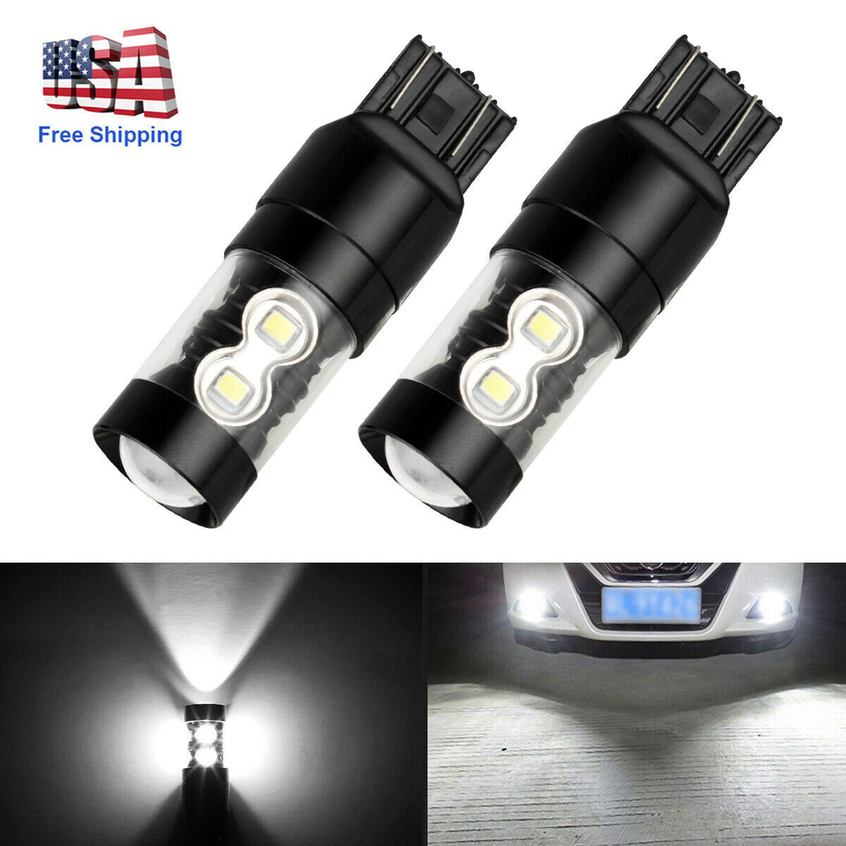 Lámpara de freno LED de automóvil 3157 7443 50W 10Lámpara de freno LED luz de marcha atrás luz de doble filamento luz blanca