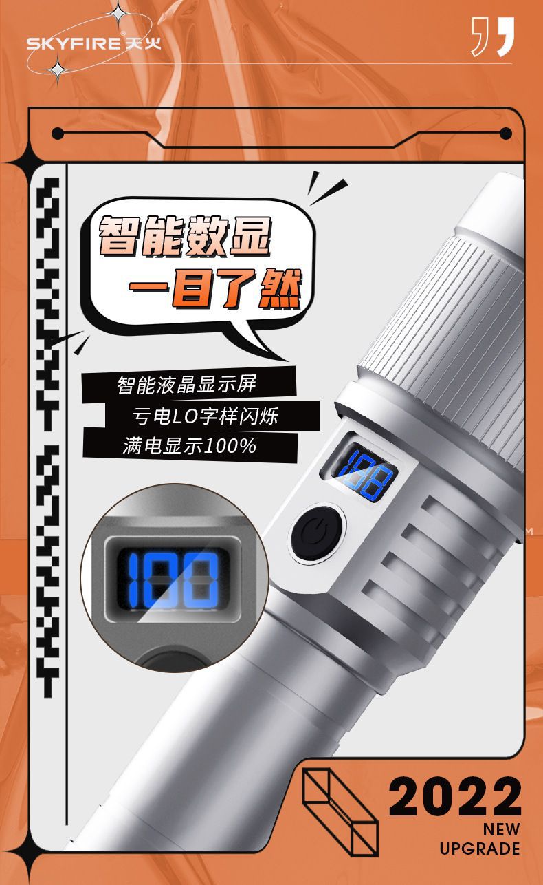 Skyfire White Laser Bright Light Ultra-Bright Flashlight Outdoor Long-Range Ultra-High Lumen High-Power Charging Convenient Xenon Lamp
