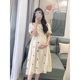 Pregnant women's 2024 new summer color Korean version of sweet dress bubble sleeve long fresh round neck skirt