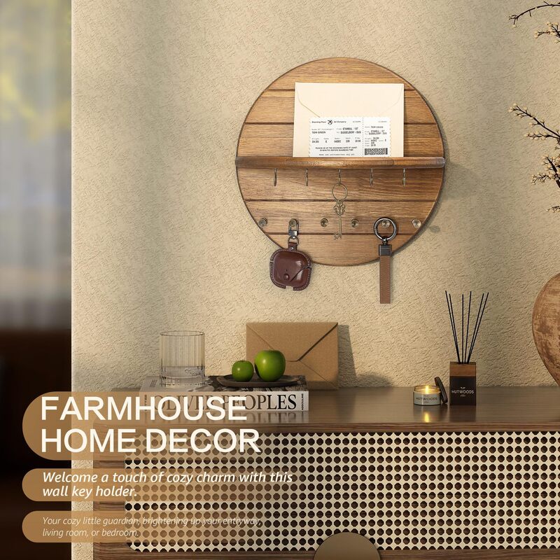 Creative Wooden Storage Rack for Home Use, Round Wall-Mounted Key and Glasses Holder, Solid Wood Background Wall Decorative Hanging Rack Creative Wooden Storage Rack for Home Use, Round Wall-Mounted Key and Glasses Holder, Solid Wood Background Wall Decorative Hanging Rack