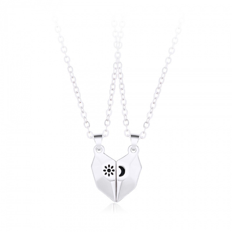 Nouveau pendentif cœur soleil lune amour pour femmes et hommes, style simple et tendance, orné de pierres magnétiques en forme de cœur. Collier de couple._voghion.com