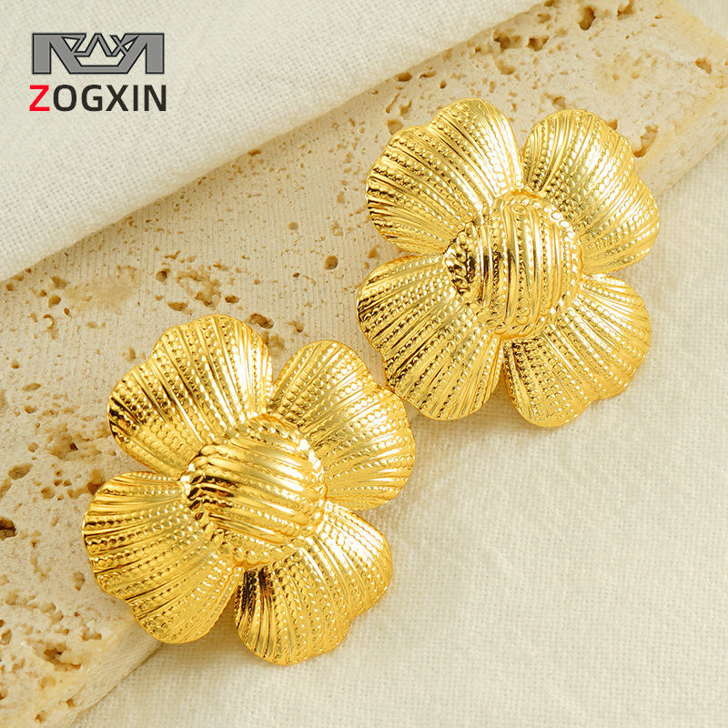 Cruzar la frontera europea y americana estilo retro moda pendientes titanio acero flor pendientes diseño personalizado exagerado pendientes en stock mujeres