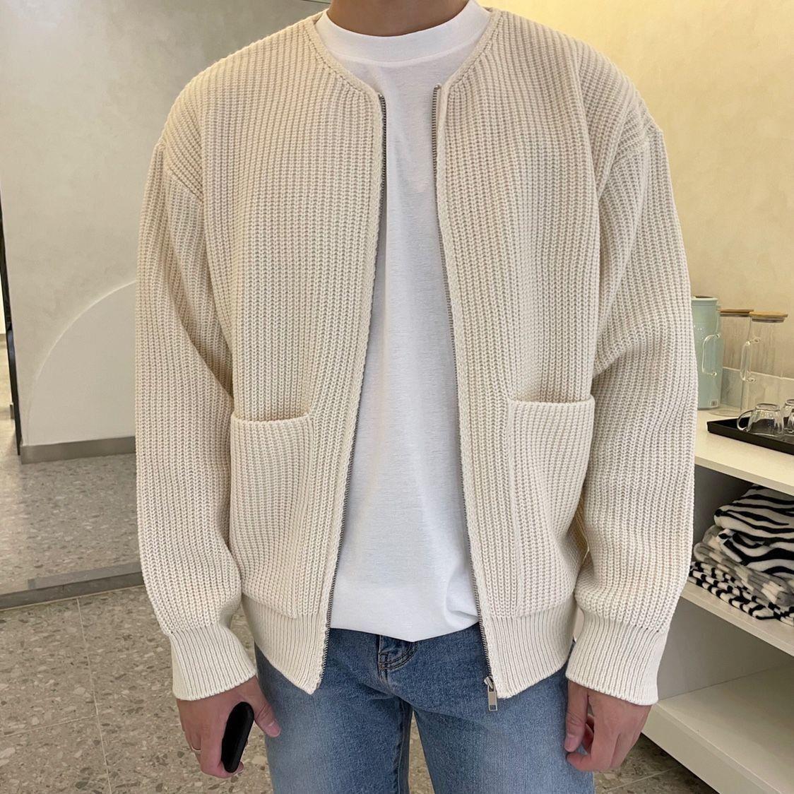 Men's Clothing Autumn And Winter Stand Up Collar Spot Thickened Slim Fit Casual Cotton Proof Long Sleeved Sweater Men's Sweater Men_voghion.com