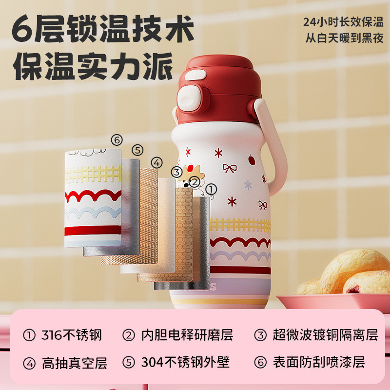 小奶狗卡通系列儿童水杯316不锈钢保温杯学生专用弹跳吸管杯子|undefined