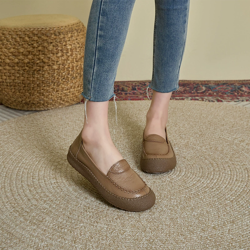 Листья из коровьей кожи, сшитые кожаные туфли мама женская весенняя мягкая подошва одиночные туфли женская средняя и пожилая повседневная маленькая кожаная обувь женская