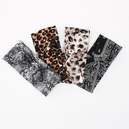 Solid Color Leopard Snake Print Headband, European and American New Style Sports Yoga Sweatproof Headband for Men and Women Fitness Running Face Towel