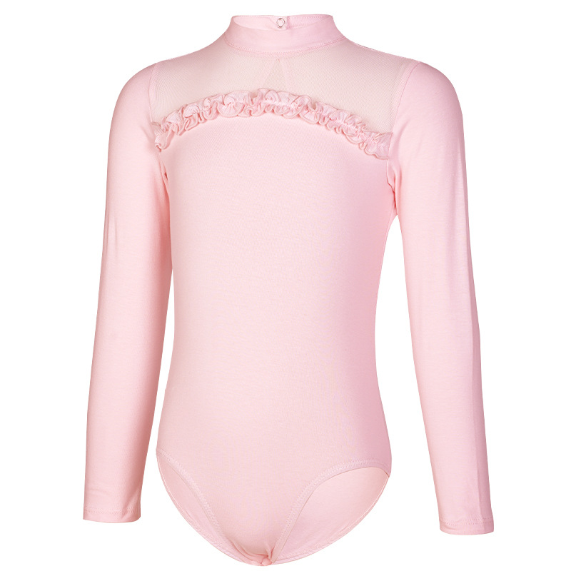 Trajes de baile para niñas y niños, monos de manga larga de primavera y otoño, ropa de práctica de encaje, ropa de ballet, ropa de actuación de red de cuello alto
