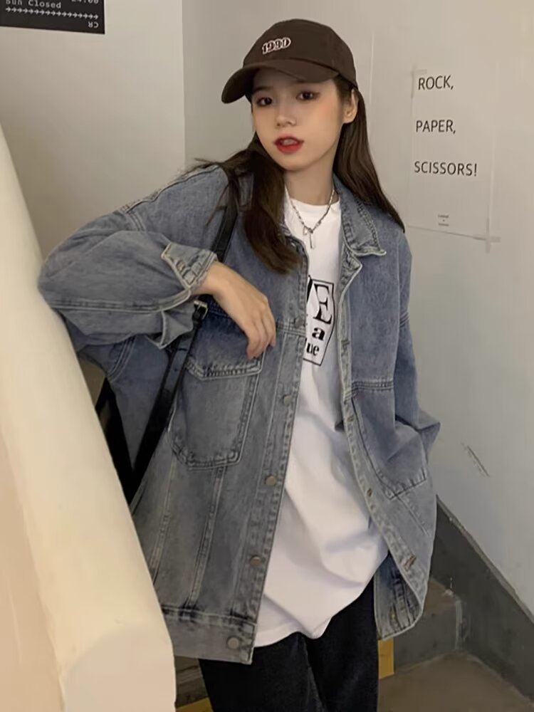 Veste en jean unisexe, modèle tendance et haut de gamme, coupe ample._voghion.com