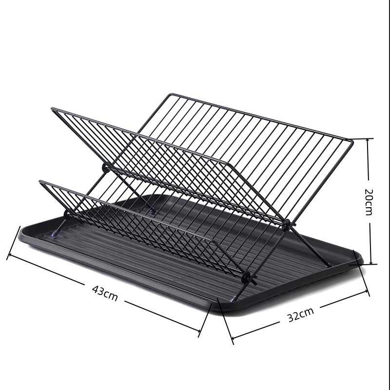 Escurridor de Platos Plegable de Hierro con Bandeja de Drenaje para Encimera de Cocina