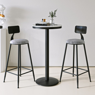 Rock Board Round Table Bar High Table and Chair Milk Tea Shop Casual Dessert Shop Reception Table and Chair Balcony Home Three-piece Set