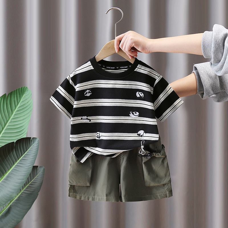 7134 traje de camiseta de panda para niños ropa de manga corta de verano hermoso verano para niños nuevo traje casual de dos piezas de verano