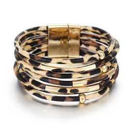 跨境时尚新潮多层豹纹皮革条纹女士缠绕手链休闲风日常饰品送女友