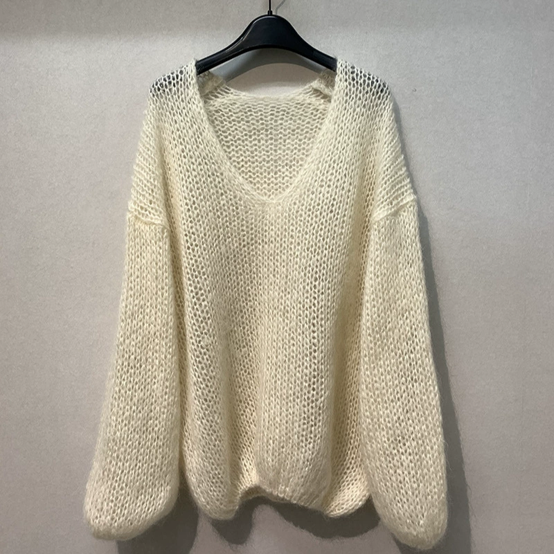 Новый японский свитер из ленивого полого мохера с V-образным вырезом, свободный Облегающий топ на осень и зиму с сухим журавлем