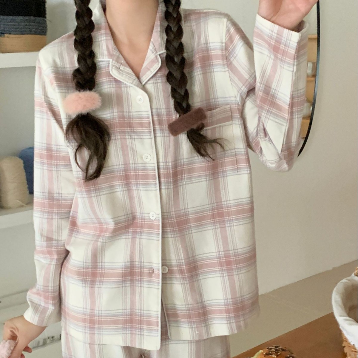 全棉无印风磨毛家居服情侣秋冬同款无侧缝工艺睡衣家居服套装紫云