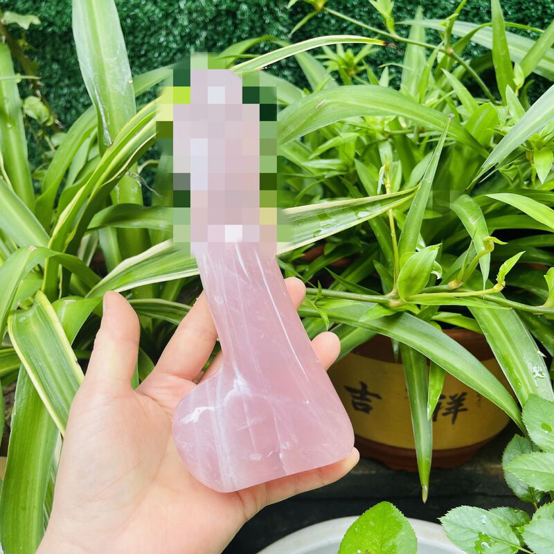 天然粉水晶雕刻原石打磨水晶按摩棒 图 6
