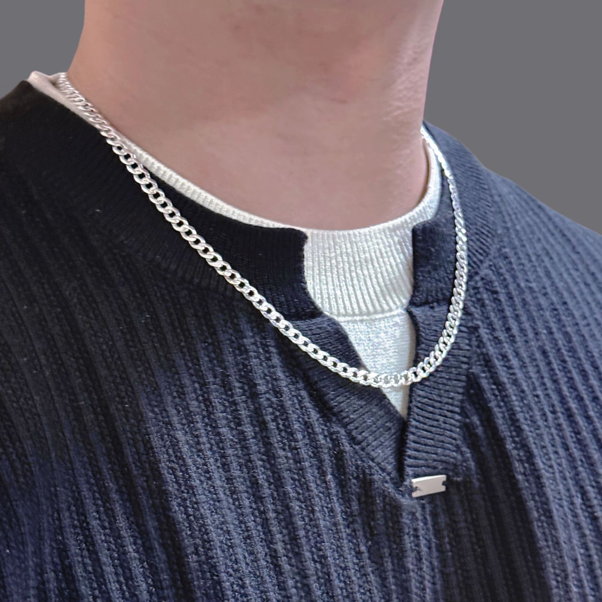 Minimalist Men S S925 Sterling Silver Hexagonal Cuban Chain Necklace_voghion.com