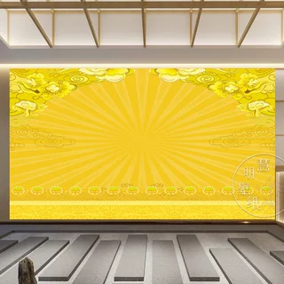 中式佛堂祥云背景墙金色光芒底纹壁画墙布书房寺庙礼佛像壁布