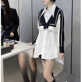 抖音爆款时尚假两件衬衫女2023春季新款韩系风格拼接显瘦白色衬衫
