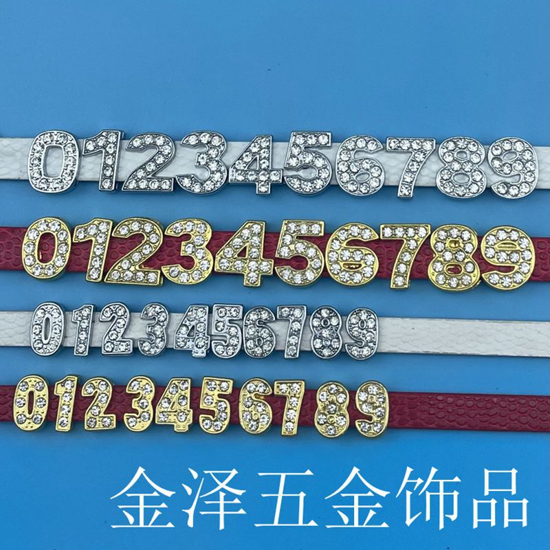 [8mm 10mm Numbers] Alloy Inlaid Rhinestone Digital Wearable Jewelry DIY Bracelet Number Keychain Accessories
