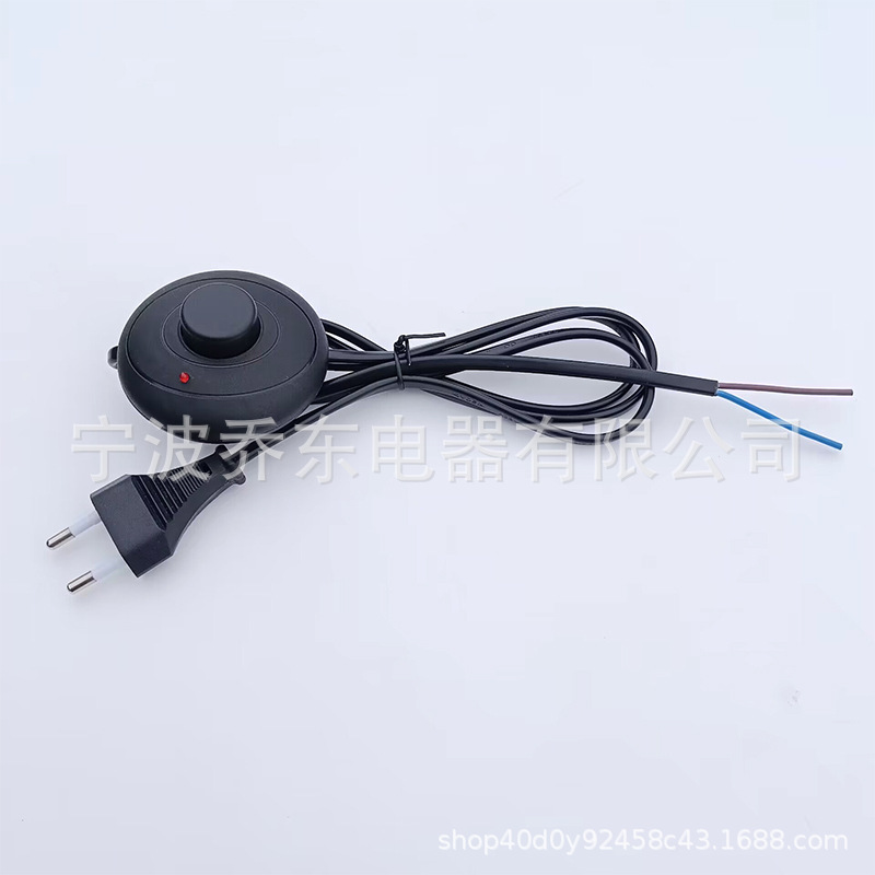 厂家供应欧规开关电源线欧标插头线317脚踏开关带LED指示灯红绿灯