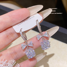 韩版小巧满锆蝴蝶结钻球耳扣女甜美气质耳环银针小众精致轻奢耳饰