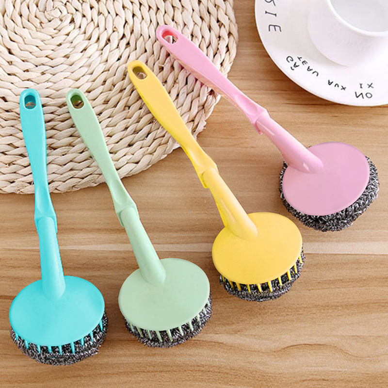 Steel wire ball with handle cleaning ball kitchen supplies stainless steel does not drop silk dishwashing brush pot cleaning brush manufacturers wholesale