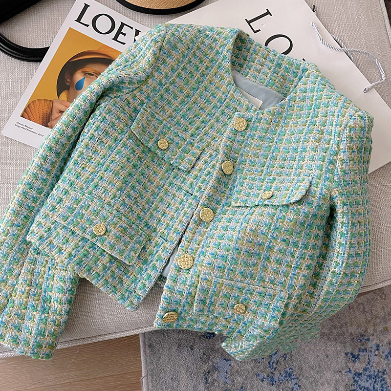 Tweed French-Style Socialite Chanel-Style Jacket for Women, 2025 Spring and Autumn New Mint Green Niche Suit Jacket