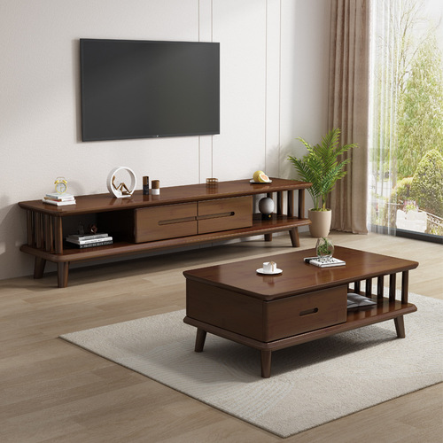 Nordic solid wood coffee table TV stand set modern minimalist small apartment living room floor cabinet storage audio-visual cabinet
