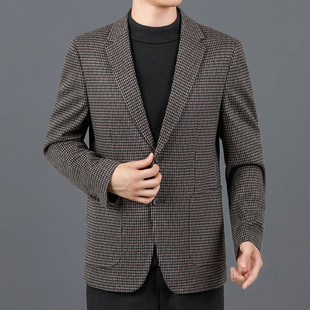 24 New Brand Cashmere Single Top Suit Men's Middle-aged Business Casual Wool Warm Slim Wool Jacket Men's