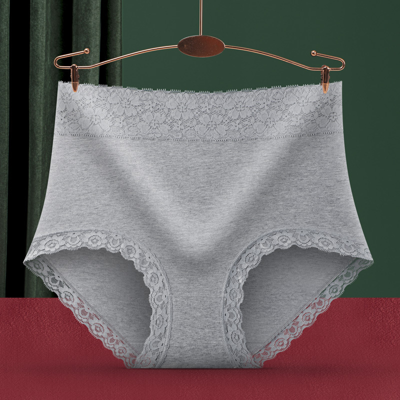 Cintura alta vientre contracción cadera elevación no rizado color sólido más tamaño ropa interior de mujer suave transpirable borde de encaje calzoncillos en stock