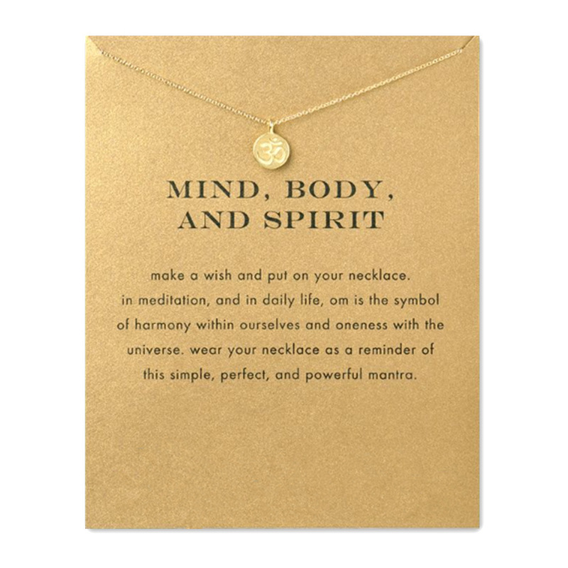 Reminders Mind Body and Soul Golden Om Symbol Yoga Pendant Necklace