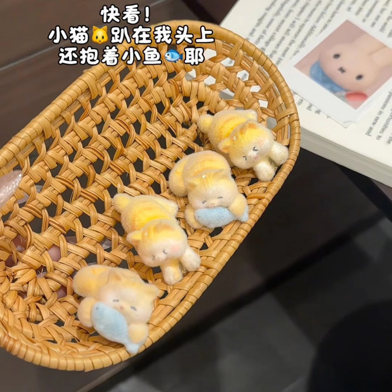吃鱼小猫树脂发夹卡通立体植绒可爱侧边夹百搭鸭嘴夹少女心刘海夹|undefined