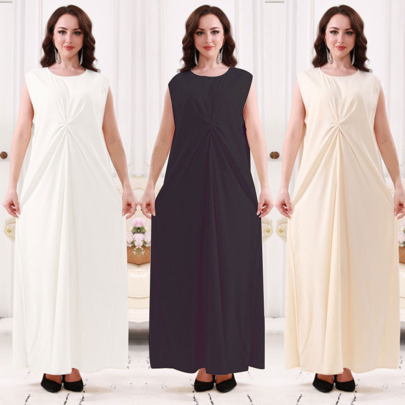 European and American New Cross-Border Plus-Size Women's Dresses, Tank Tops, Dubai Women's Fashion Base Layer Short-Sleeve Vacation Long Dresses and Robes